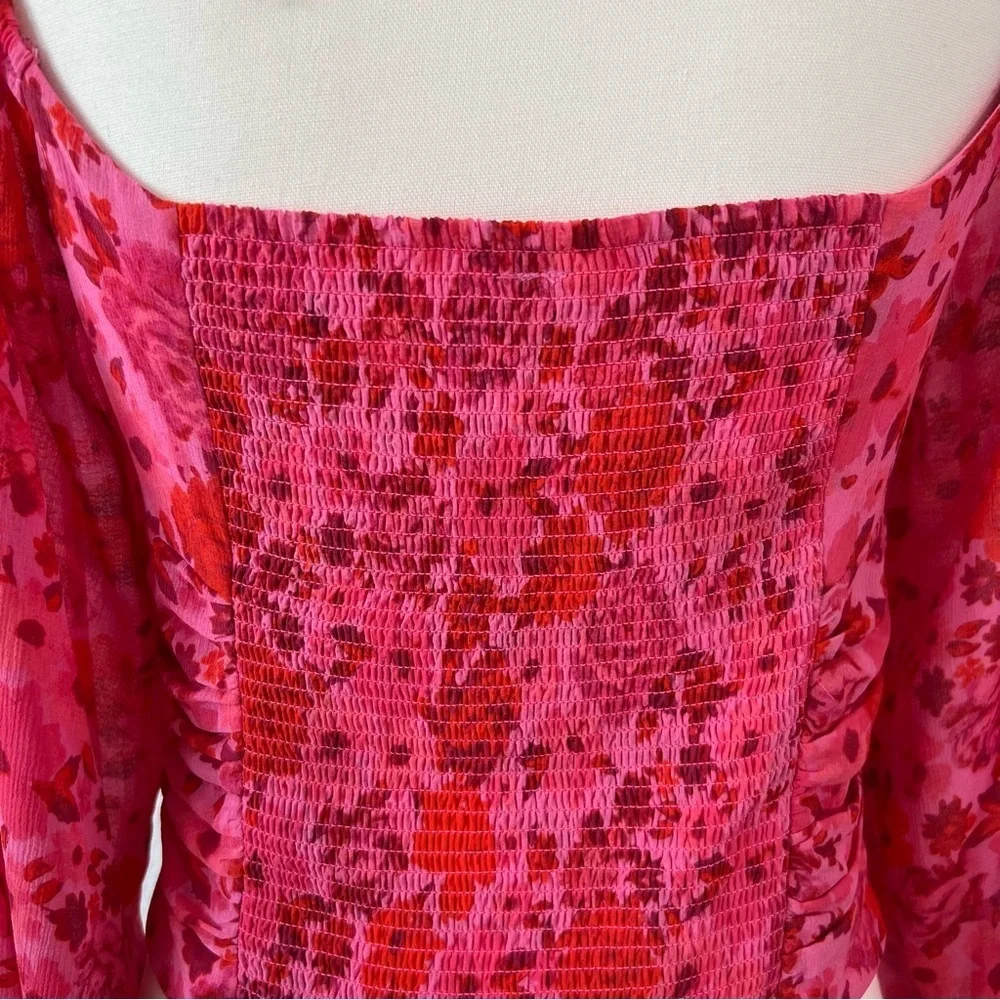Free People Oh‎ Lala Red Pink Floral Top Size Large